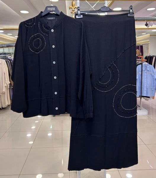 TAŞ İŞLEMELİ TENSEL KUMAŞ ETEKLİ TAKIM/BEHREM