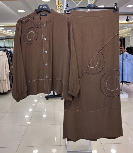 TAŞ İŞLEMELİ TENSEL KUMAŞ ETEKLİ TAKIM/BEHREM