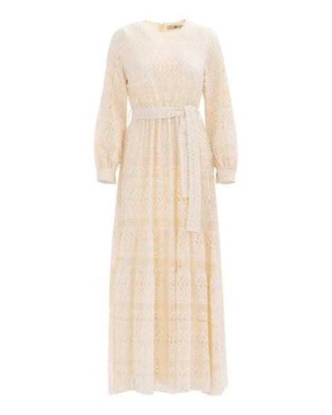 KUŞAKLI UZUN KOL DANTEL ELBİSE