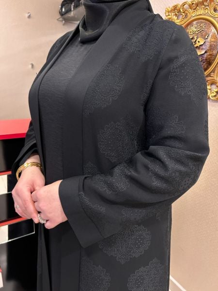 İÇ ELBİSELİ KENDİNDEN DESENLİ ABAYA TAKIM/WENNEW