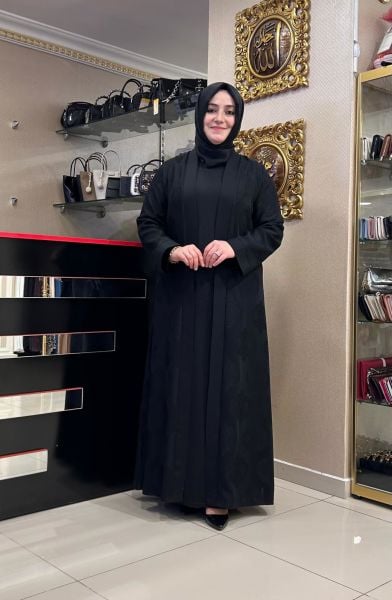 İÇ ELBİSELİ KENDİNDEN DESENLİ ABAYA TAKIM/WENNEW