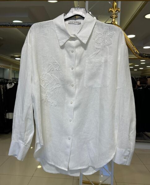 BONCUK VE PUL İŞLEMELİ KETEN GÖMLEK /FUAT GÜRŞEN