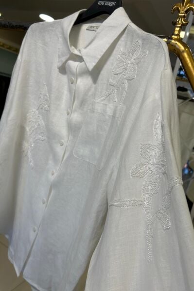 BONCUK VE PUL İŞLEMELİ KETEN GÖMLEK /FUAT GÜRŞEN