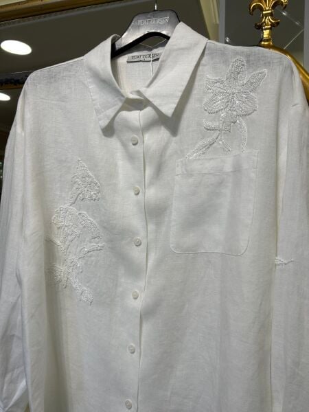 BONCUK VE PUL İŞLEMELİ KETEN GÖMLEK /FUAT GÜRŞEN