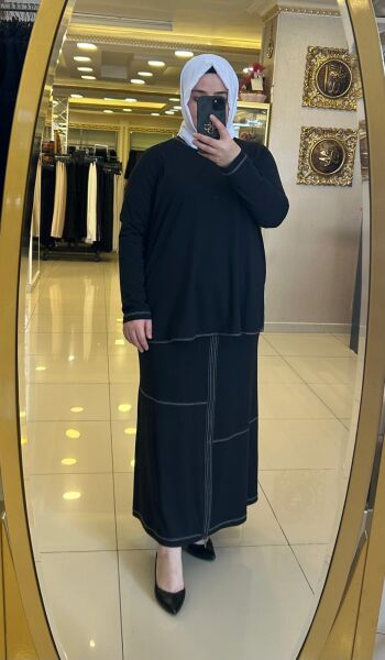 DİKİŞ DETAYLI ETEKLİ BAMBU KUMAŞ TAKIM /NURCAN ÇETİN 10448