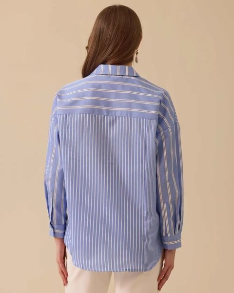 ÇİZGİLİ ÇITÇIT DETAYLI GÖMLEK/SEÇİL