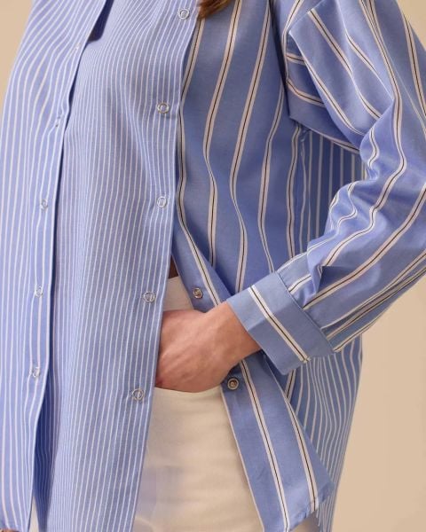 ÇİZGİLİ ÇITÇIT DETAYLI GÖMLEK/SEÇİL