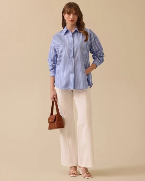 ÇİZGİLİ ÇITÇIT DETAYLI GÖMLEK/SEÇİL