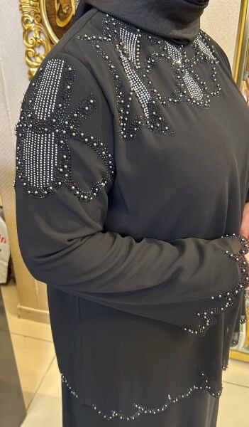 TAŞ VE BONCUK İŞLEMELİ ŞİFONLU ABİYE ELBİSE /TASVİR