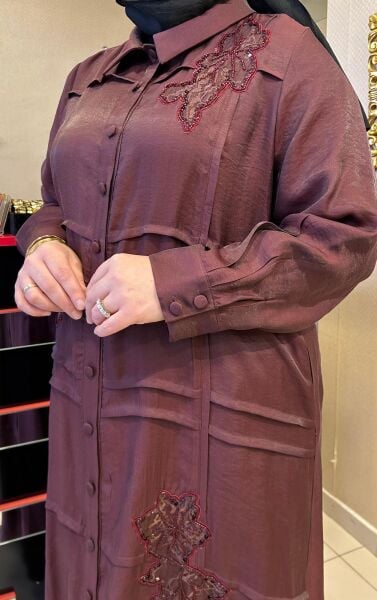 PUL İŞLEMELİ GÖMLEK YAKA ELBİSE /LISSMORE 