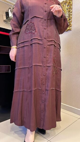 PUL İŞLEMELİ GÖMLEK YAKA ELBİSE /LISSMORE 