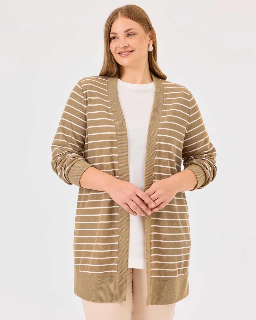 BÜYÜK BEDEN İÇ BLUZLU ÇİZGİLİ ÜST TAKIM/SEÇİL