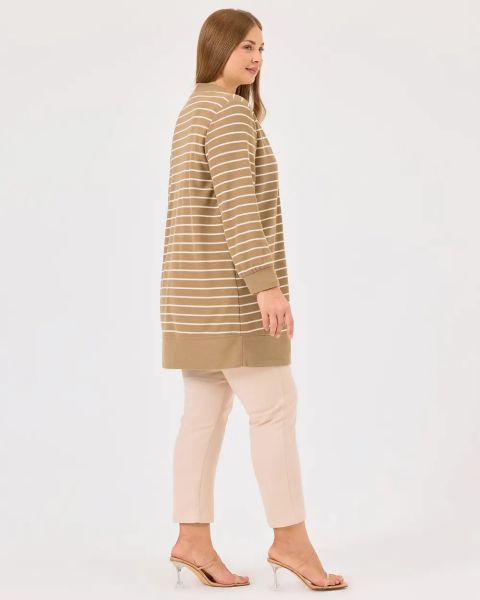 BÜYÜK BEDEN İÇ BLUZLU ÇİZGİLİ ÜST TAKIM/SEÇİL