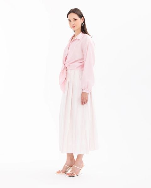 ÇİZGİLİ DÜĞME DETAYLI ETEK