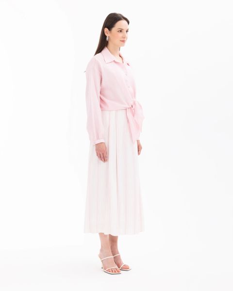 ÇİZGİLİ DÜĞME DETAYLI ETEK