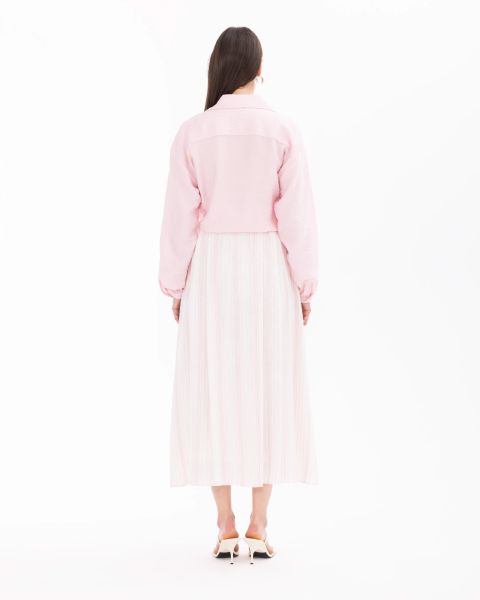 ÇİZGİLİ DÜĞME DETAYLI ETEK