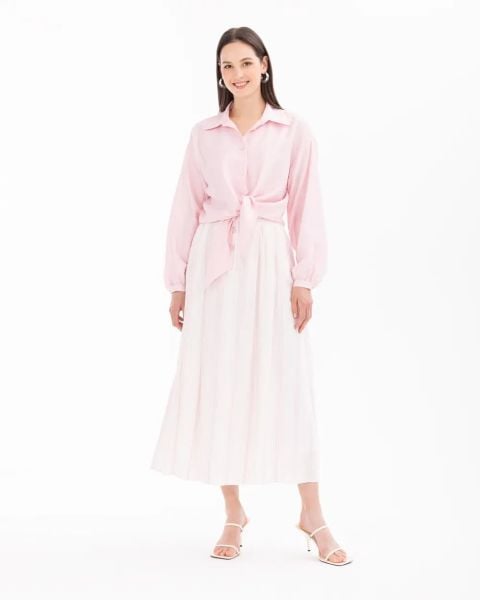 ÇİZGİLİ DÜĞME DETAYLI ETEK