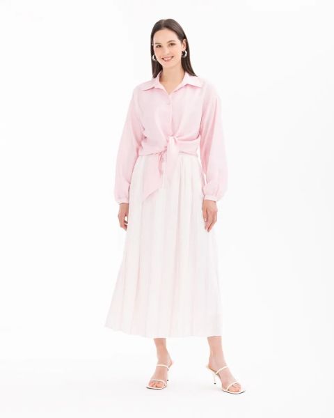 ÇİZGİLİ DÜĞME DETAYLI ETEK