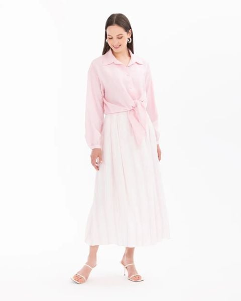 ÇİZGİLİ DÜĞME DETAYLI ETEK