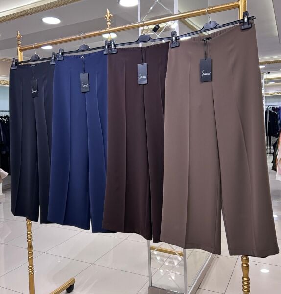 ARKASI LASTİKLİ KISA GENİŞ PAÇA PANTOLON/SENTEZ