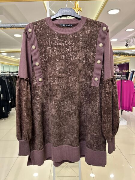 DÜĞME DTY. KADİFE VE YÜN TRİKO KOMBİNLİ TUNİK /GHISA   