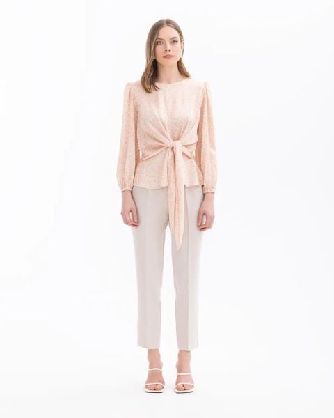 ÇİÇEK DESENLİ BELİ BÜZGÜLÜ BLUZ