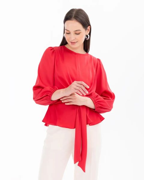 YUVARLAK YAKA BAĞLAMALI BLUZ