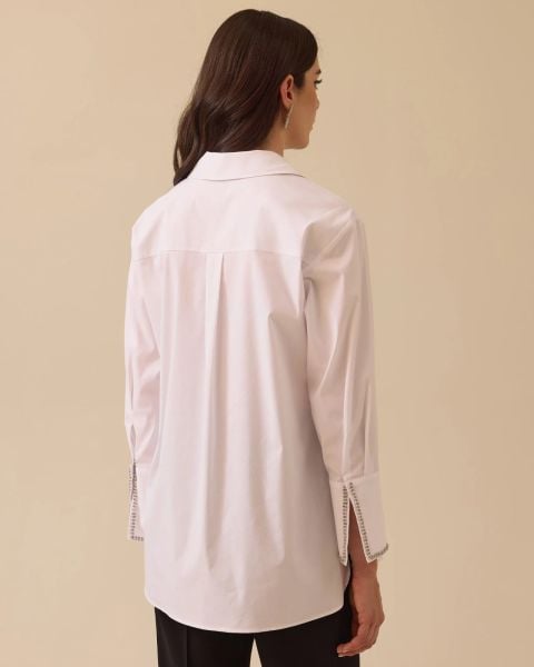 KOL UCU TAŞ DETAYLI DÜĞMELİ GÖMLEK/SEÇİL