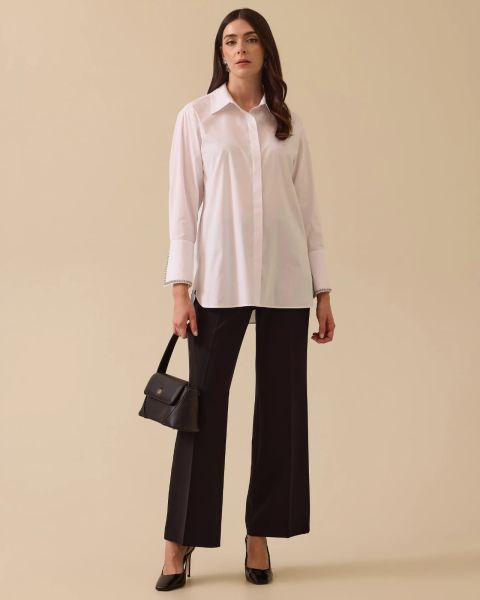 KOL UCU TAŞ DETAYLI DÜĞMELİ GÖMLEK/SEÇİL