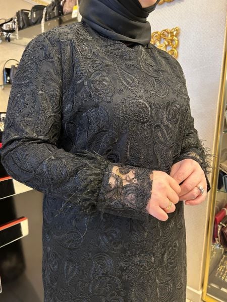 DANTEL İŞLEME TÜY DETAY ABİYE ELBİSE/ TASVİR