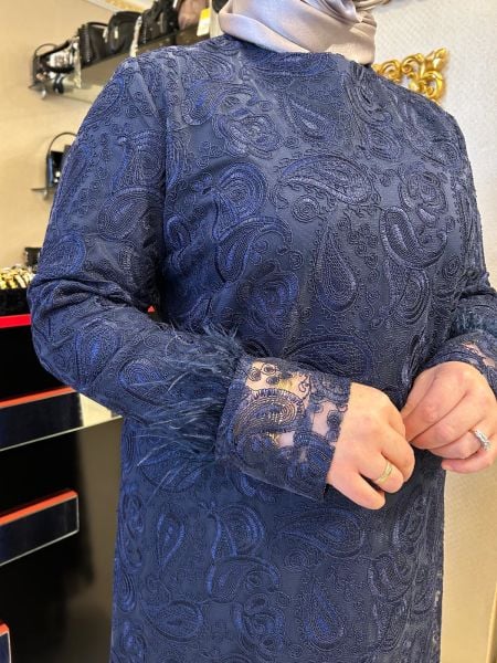 DANTEL İŞLEME TÜY DETAY ABİYE ELBİSE/ TASVİR