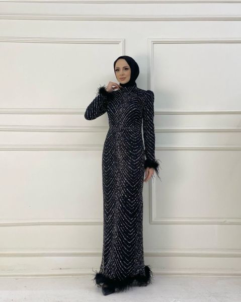 TAŞ İŞLEMELİ ABİYE/ SİYAH