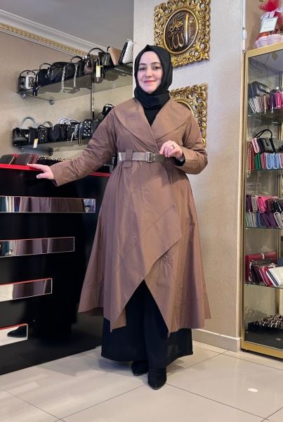 ASİMETRİK KESİM KEMERLİ TRENÇKOT/NURCAN ÇETİN