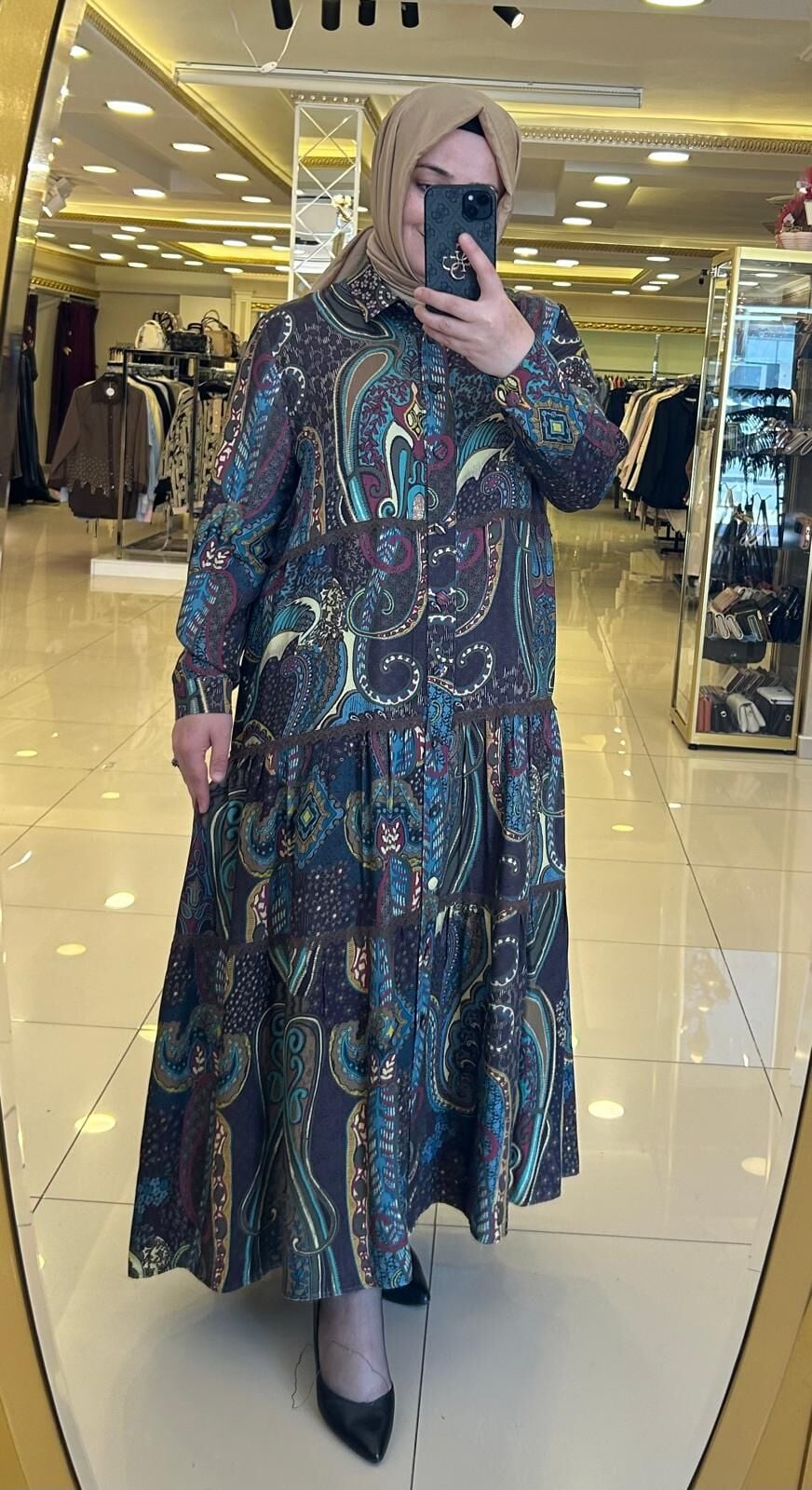 ŞAL DESENLİ VİSKON ELBİSE/ GHISA 4490