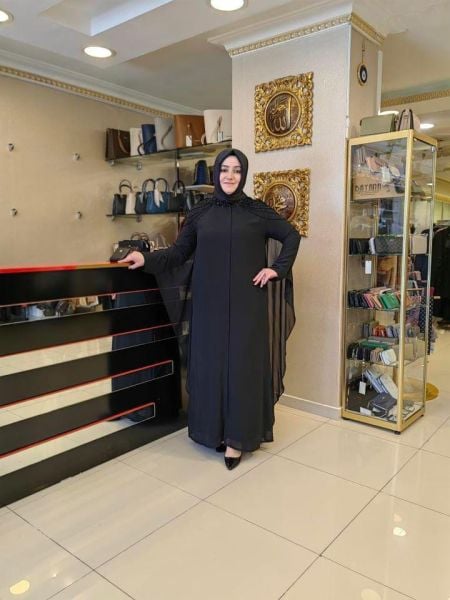 NURCAN ÇETİN/ TAŞLI ŞİFON DETAYLI ABİYE FERACE