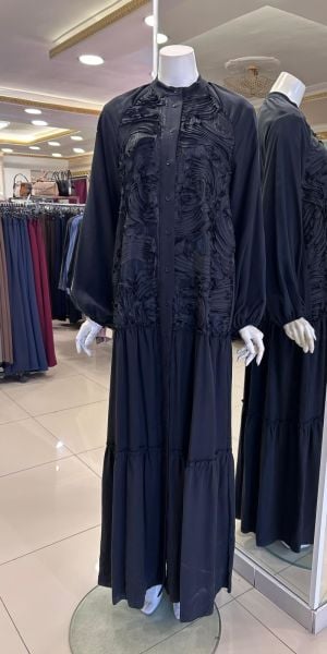 ÖNÜ KENDİNDEN İŞLEMELİ TENSEL ELBİSE/NURCAN ÇETİN