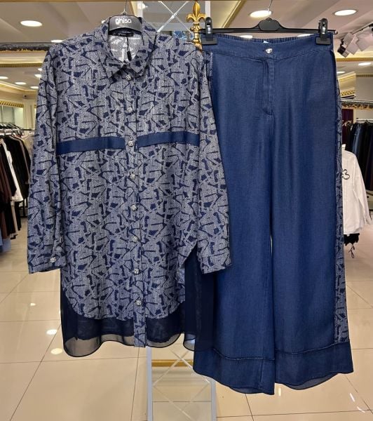﻿DESENLİ TUNİK VE TENSEL KOT PANTOLON TAKIM/GHISA