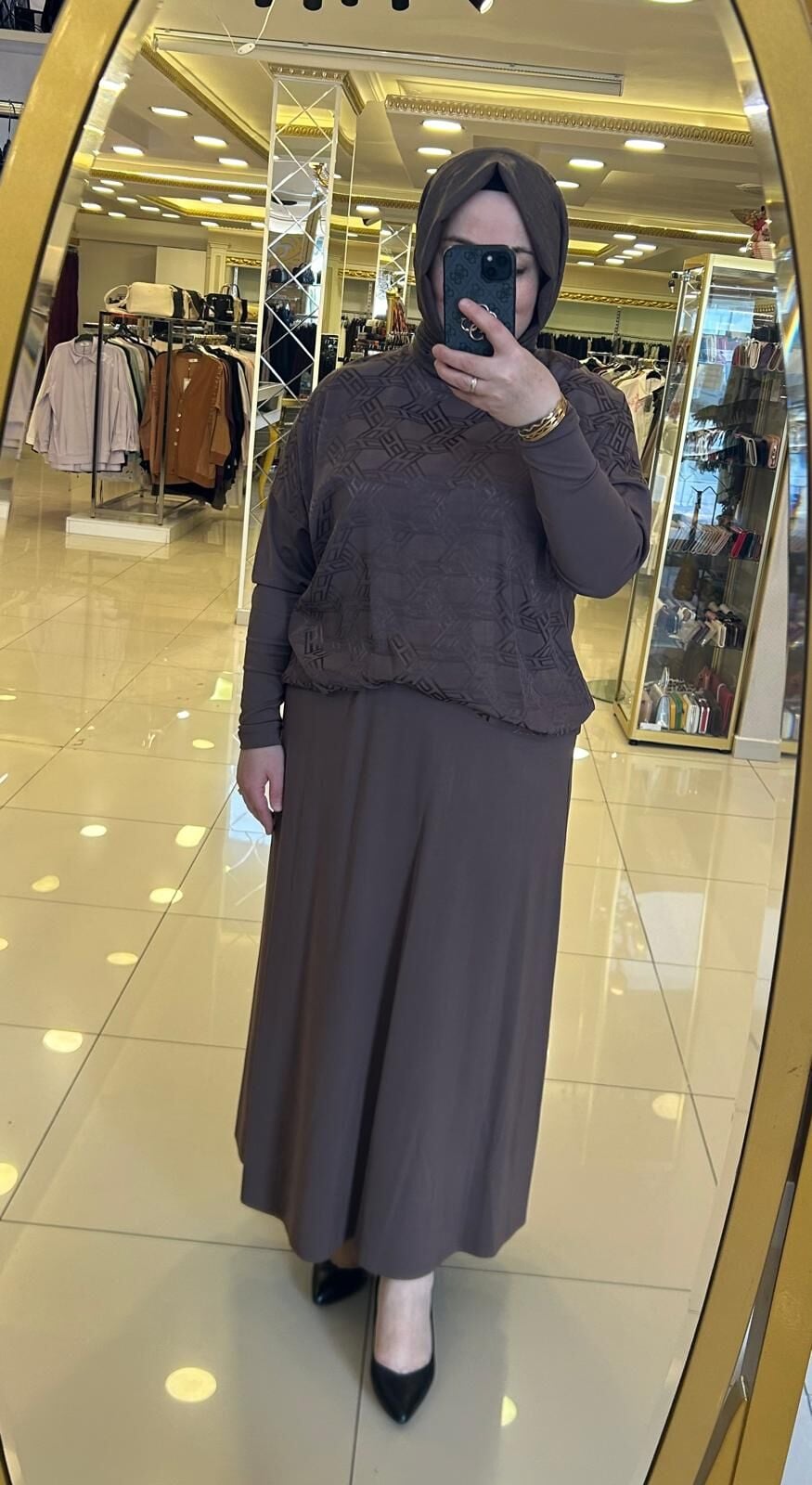 BLUZU KENDİNDEN DESENLİ ETEKLİ TAKIM/ NUSS