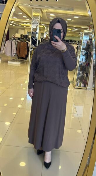 BLUZU KENDİNDEN DESENLİ ETEKLİ TAKIM/ NUSS