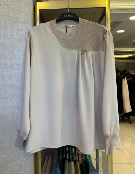 MERSERİZE KOMBİNLİ KREP BLUZ /GHISA 4466