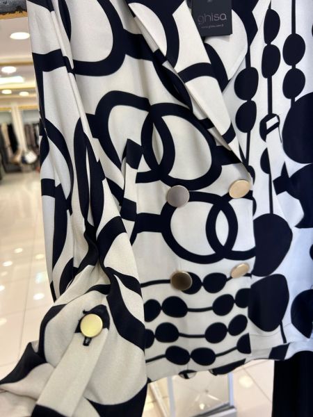 SİYAH-EKRU DESENLİ PANTOLONLU TAKIM/GHISA