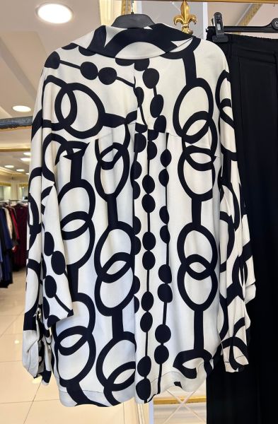 SİYAH-EKRU DESENLİ PANTOLONLU TAKIM/GHISA