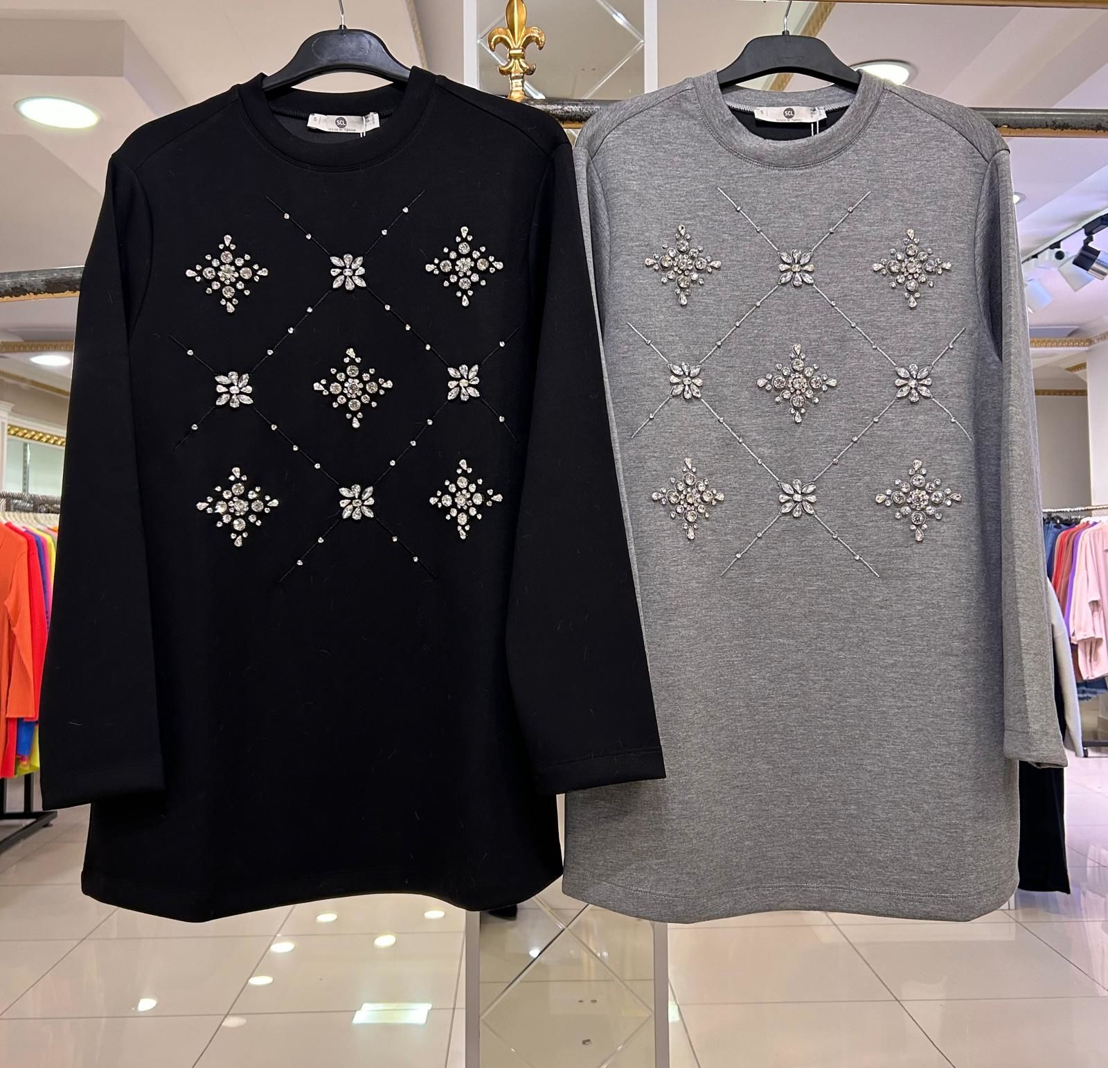 Yuvarlak yaka taşlı sweatshirt