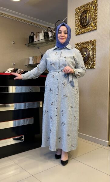 BONCUK İŞLEMELİ ÇİZGİLİ KUMAŞ ELBİSE /FUAT GÜRŞEN