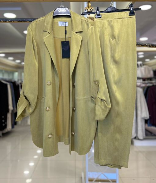 DÜĞME DTY. İPEK KUPRA PANTOLONLU TAKIM/GHISA