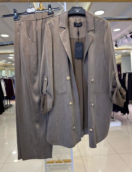 DÜĞME DTY. İPEK KUPRA PANTOLONLU TAKIM/GHISA