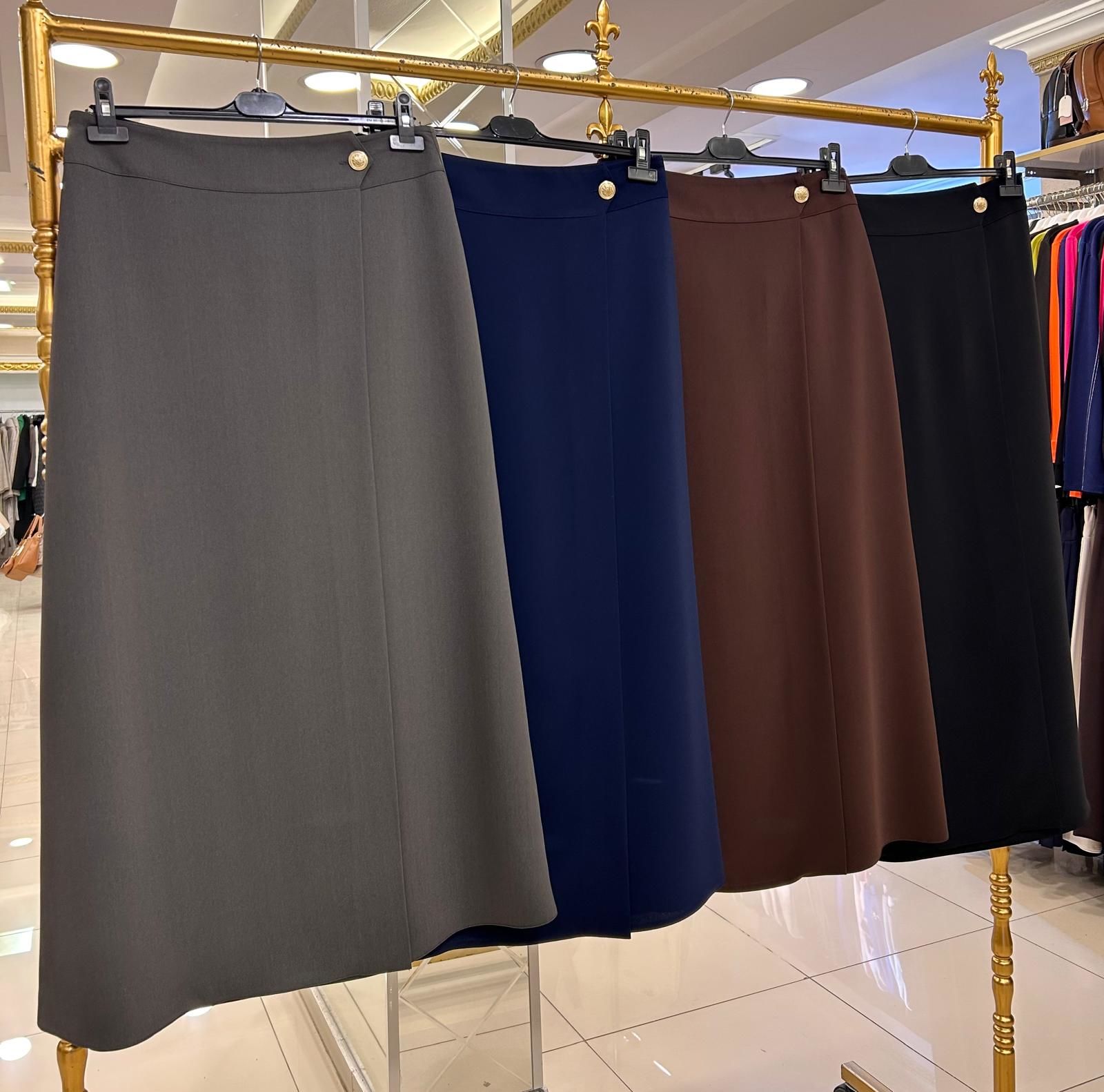 DÜĞME DTY. ÖNÜ KAPAMALI KREP ETEK/GLARE