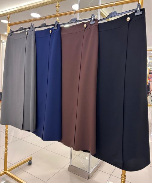 ﻿DÜĞME DTY. ÖNÜ KAPAMALI KREP ETEK/GLARE