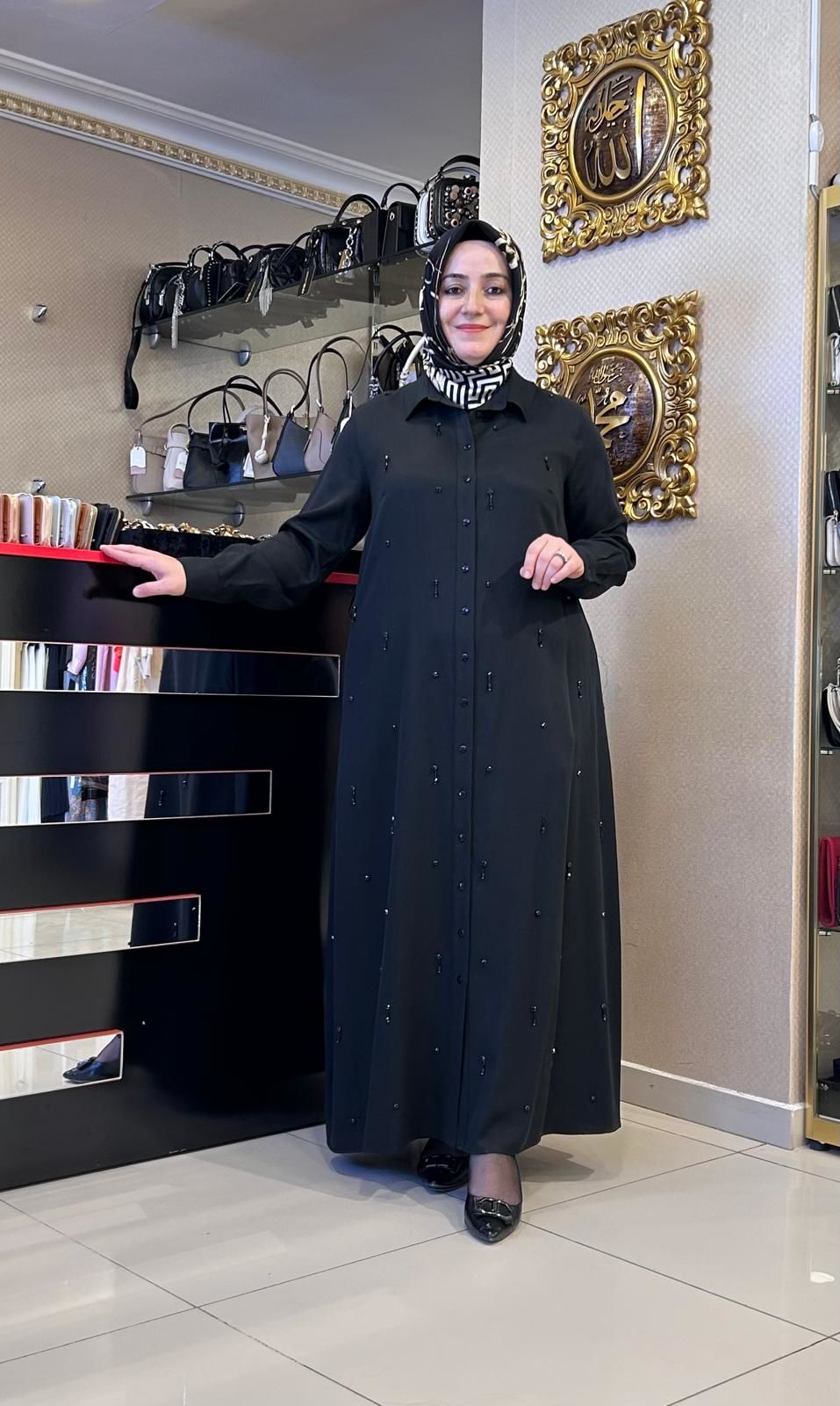 TAŞ İŞLEMELİ KUŞAK DTY. IŞIL ELBİSE /MÜSEMMA