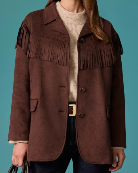 PÜSKÜL DETAYLI OVERSIZE SÜET CEKET /SEÇİL 0030